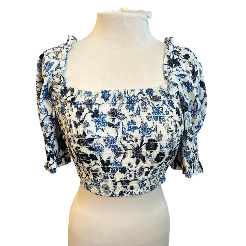 Misa Los Angeles Abbey Smocked Square-Neck Crop Top - Small - Picture 2 of 7